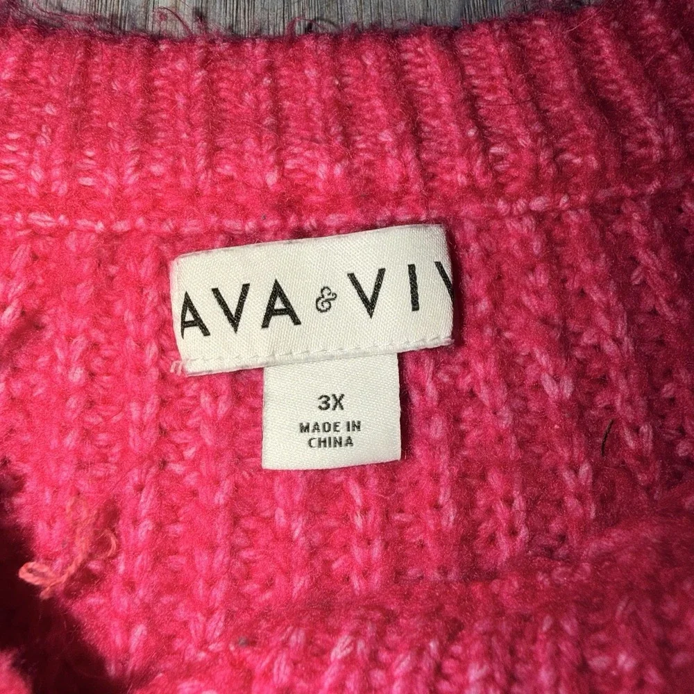 Ava & Viv Sweater Women's Size 3XL Hot Pink Long Sleeve V-Neck Knit Long Sleeve